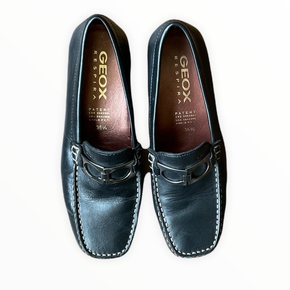 GEOX Resperia Black Leather Loafers With Buckle